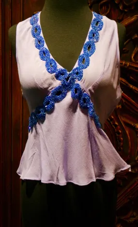 Tanja Pignatelli Lavender Camisole Shirt with Periwinkle Beaded Neckline