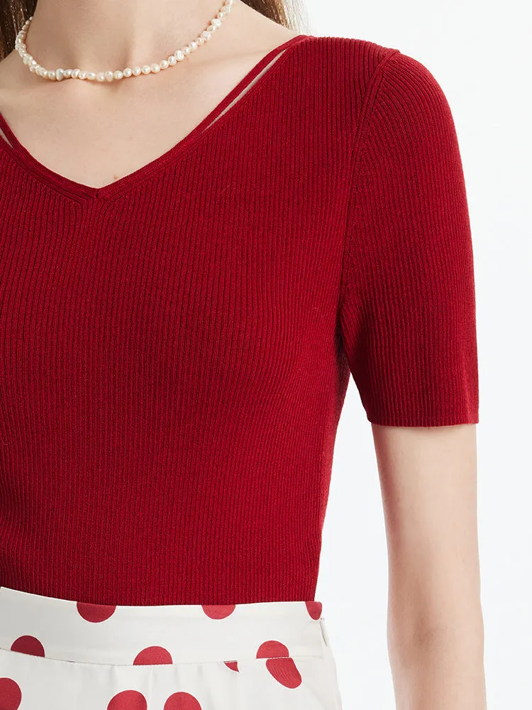 Tencel-Silk Blend Cut-out Neck Women Knitted Top