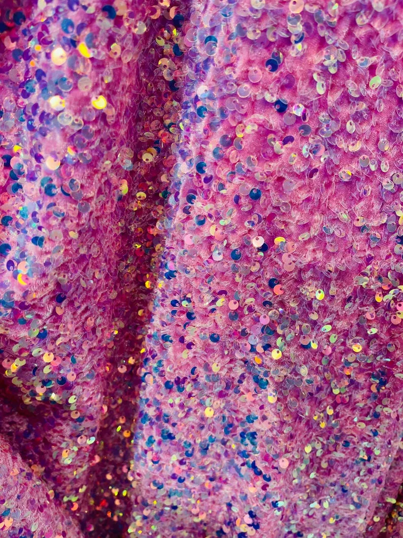 Velvet Sequins (All Over) Fabric for Dresses, Decorations, Crafts Sold By The Yard