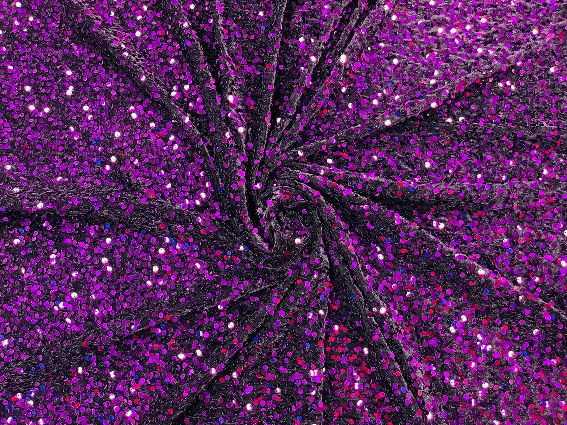 Velvet Sequins (All Over) Fabric for Dresses, Decorations, Crafts Sold By The Yard