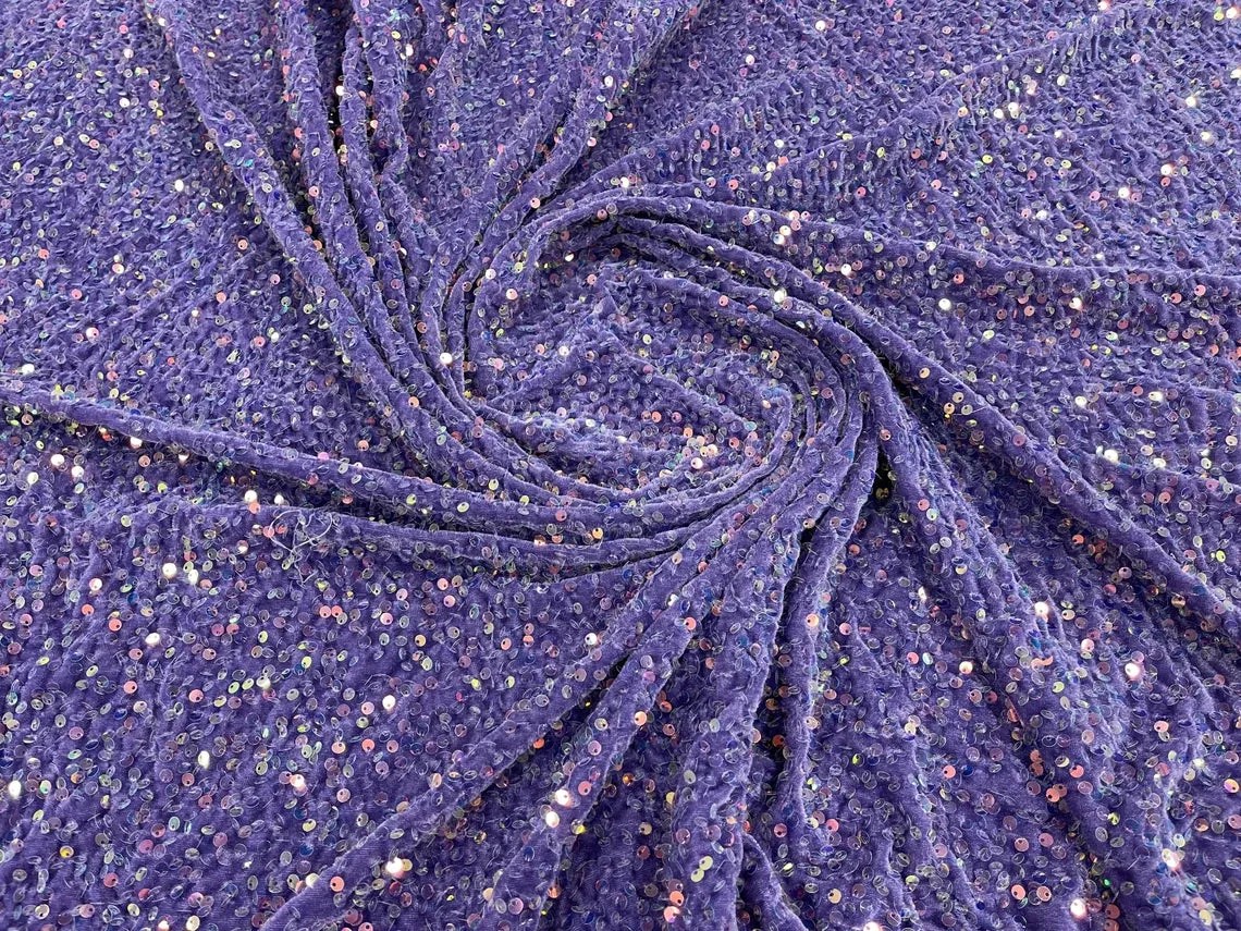 Velvet Sequins (All Over) Fabric for Dresses, Decorations, Crafts Sold By The Yard