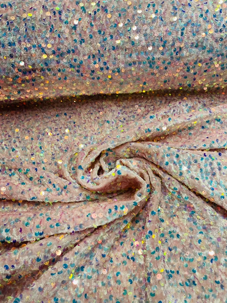 Velvet Sequins (All Over) Fabric for Dresses, Decorations, Crafts Sold By The Yard