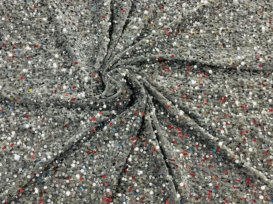 Velvet Sequins (All Over) Fabric for Dresses, Decorations, Crafts Sold By The Yard