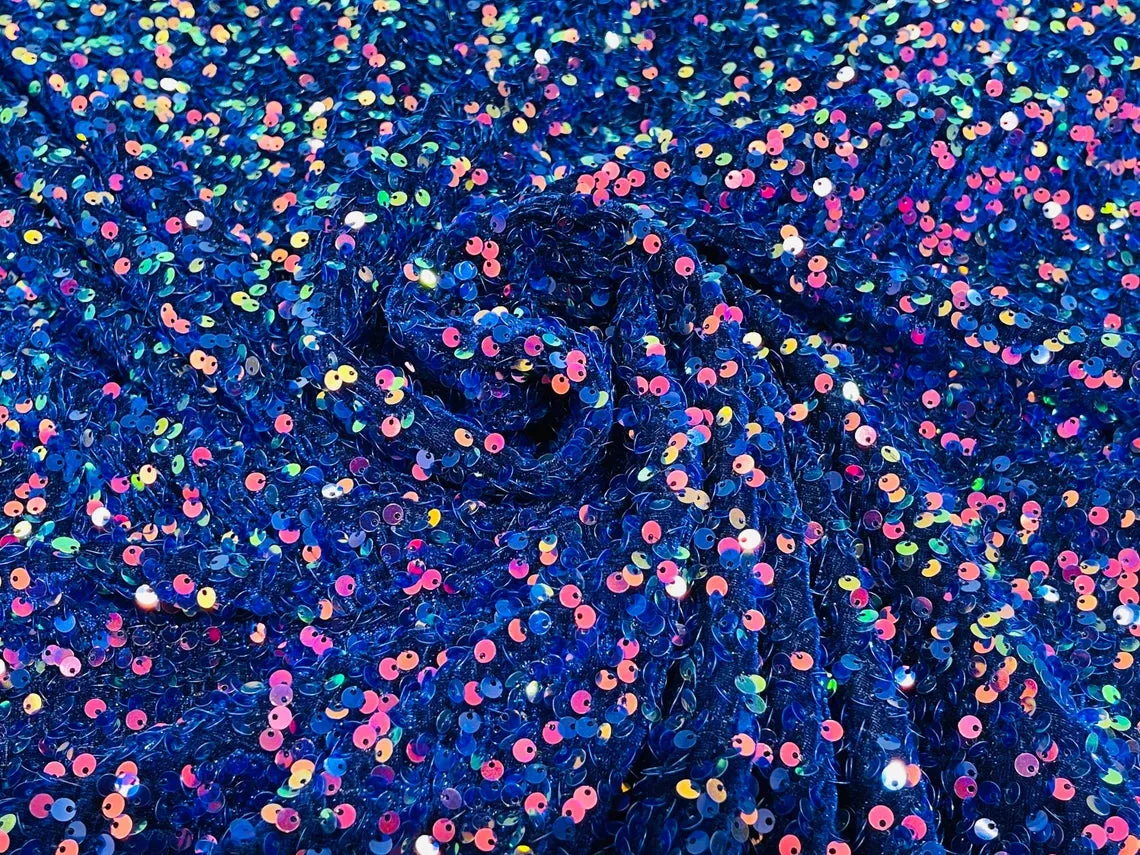 Velvet Sequins (All Over) Fabric for Dresses, Decorations, Crafts Sold By The Yard