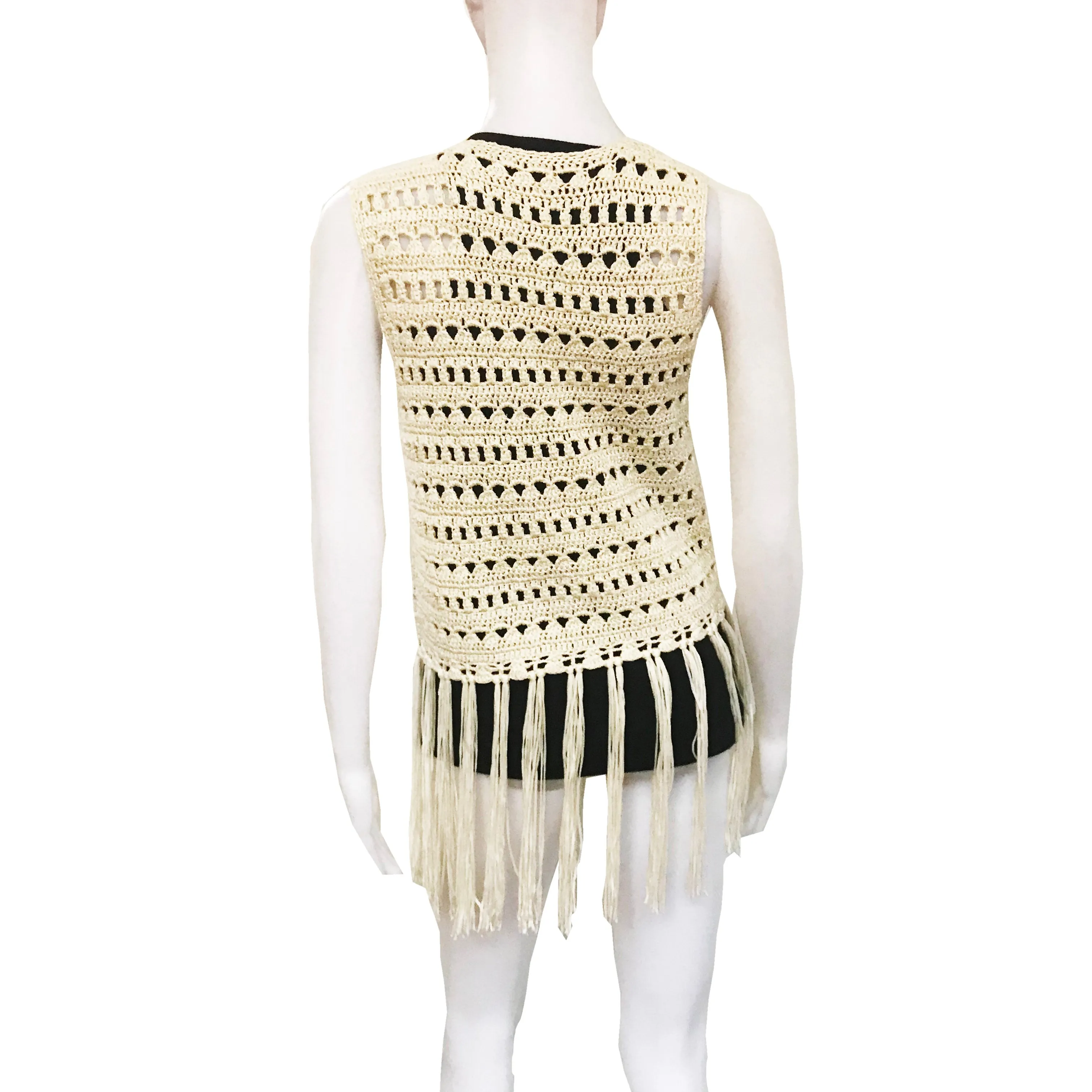 Vintage 1970s Hand-Crocheted Fringe Vest