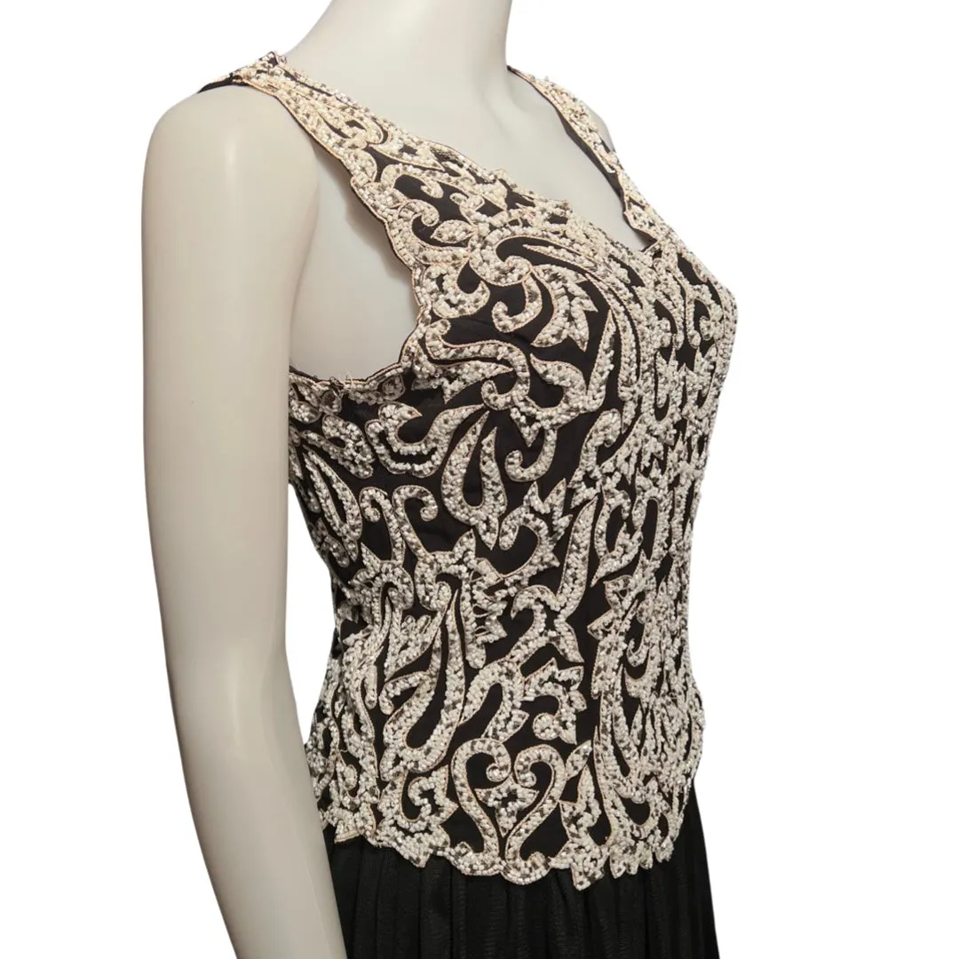 Vintage 1980s Black & White Beaded Top