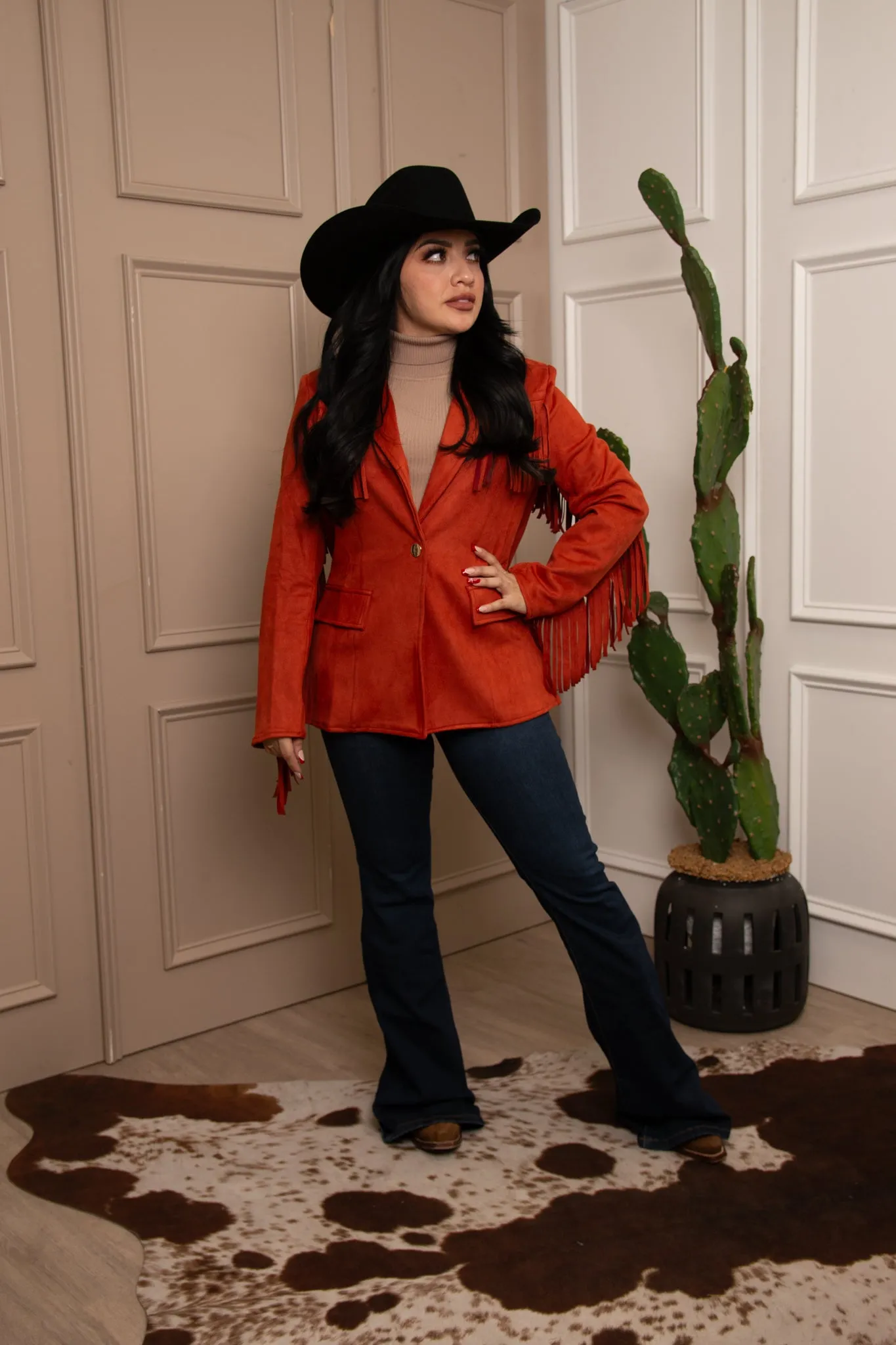 Western Fringe Suede Oversize Blazer JJ