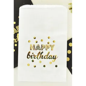 White Happy Birthday Gold Foil Candy Buffet Bags (set of 60)