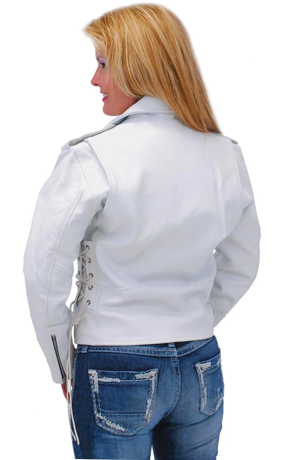 White Leather Motorcycle Jacket #L6027-SPECIAL ()