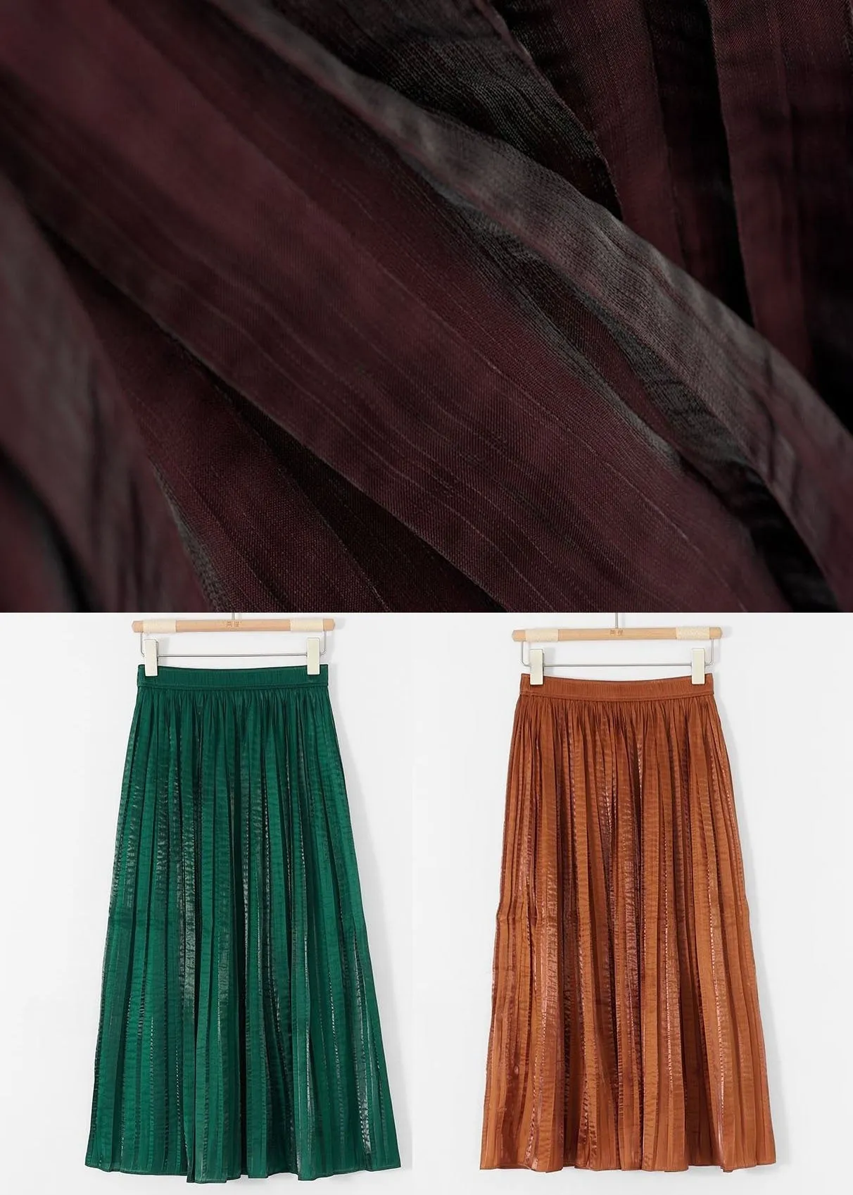 Women Caramel Wrinkled Patchwork Silk Skirts Summer