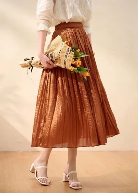 Women Caramel Wrinkled Patchwork Silk Skirts Summer