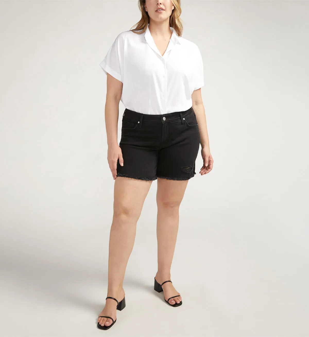 Women's Boyfriend Mid Rise Plus Size Shorts- Black