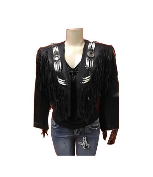 Women's Fringe Bandolero Leather Motorcycle Jacket TS3