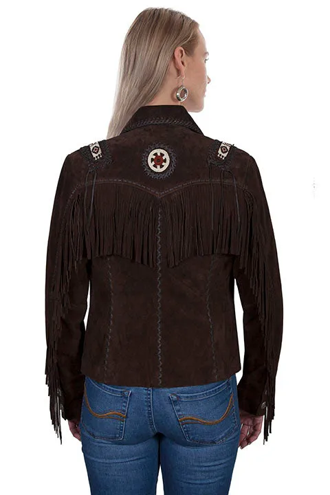 Women's Leather Jacket Collection Suede: Scully Western Fringe Hand Lacing Beads