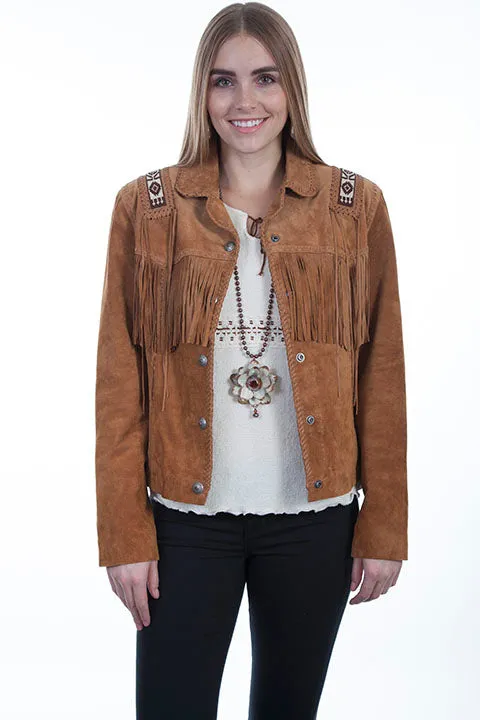 Women's Leather Jacket Collection Suede: Scully Western Fringe Hand Lacing Beads